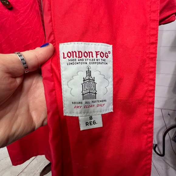 🍎|•LONDON FOG•| Candy Apple Red Vintage Trench Coat Size 8 - Picture 14 of 14
